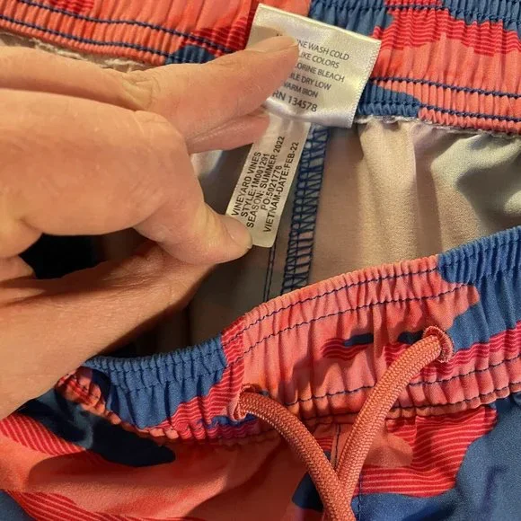 Vineyard Vines Swim Trunks Adult L Pink Blue Lined Board Shorts Hiking Fish Mens - Picture 6 of 8